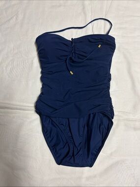 Ralph Lauren Navy Blue Women One-Piece Swimsuit with Ruched Front